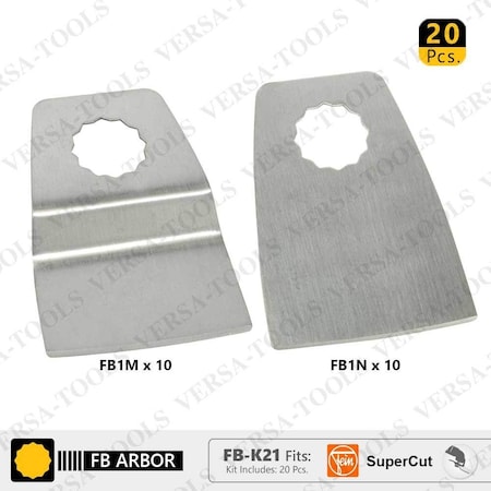 Versa Tool FB-K21 20 Pc 52mm Flush Cut (8mm Offset Mount) Stainless Steel Scraper Set FB-K21